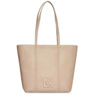 dkny γυναικεία τσάντα χειρός δερμάτινη με ανάγλυφο λογότυπο - r41akc01 μπεζ