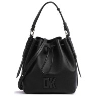 dkny γυναικεία τσάντα bucket δερμάτινη μονόχρωμη με ανάγλυφο λογότυπο - r41jkc55 μαύρο