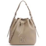 dkny γυναικεία τσάντα bucket δερμάτινη μονόχρωμη με ανάγλυφο λογότυπο - r41jkc55 μπεζ