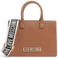 love moschino γυναικεία τσάντα χειρός με bold metallic logo `webbing strap` - jc4146pp1il12 ταμπά