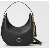 twinset γυναικεία τσάντα hobo ώμου μονόχρωμη με contrast μεταλλικό λογότυπο - 241tb7066 μαύρο
