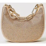 twinset γυναικεία τσάντα χειρός με στρας `mini croissant` - 241tb7251 μπρονζέ