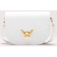 coccinelle γυναικεία τσάντα crossbody μονόχρωμη με μεταλλικό logo `dew small` - e1qtf-150301 λευκό