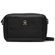 tommy hilfiger γυναικεία τσάντα crossbody με μεταλλικό λογότυπο - aw0aw15716 μαύρο
