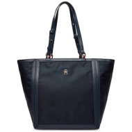 tommy hilfiger γυναικεία τσάντα tote με μεταλλικό λογότυπο - aw0aw15717 σκούρο μπλε