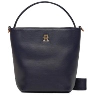 tommy hilfiger γυναικεία τσάντα bucket με μεταλλικό λογότυπο - aw0aw15699 μπλε σκούρο