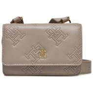 tommy hilfiger γυναικείο mini bag crossbody με all-over ανάγλυφο monogram logo - aw0aw15727 μπεζ