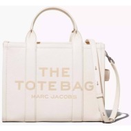 marc jacobs γυναικεία δερμάτινη τσάντα χειρός με logo print `the medium tote` - h004l01pf21 λευκό