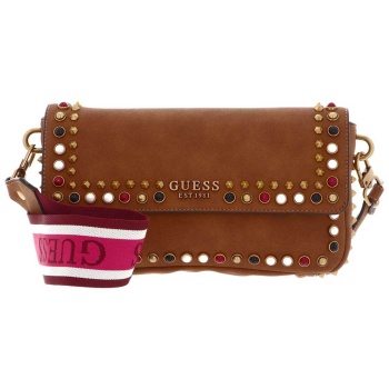 guess γυναικεία τσάντα crossbody μονόχρωμη με ανάγλυφες