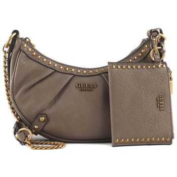 guess γυναικεία τσάντα crossbody μονόχρωμη με μεταλλικές