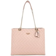 guess γυναικεία shopper bag μονόχρωμη με καπιτονέ σχέδιο και λογότυπο `eco mai` - hweqg896923 ροζ αν