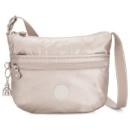 kipling γυναικεία τσάντα ώμου μονόχρωμη με logo patch μπροστά `arto metallic glow` - 10146-48i