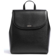 dkny γυναικείο δερμάτινο backpack μονόχρωμο με contrast μεταλλικό λογότυπο `bryant` - r21k3r76 μαύρο