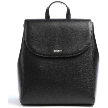 dkny γυναικείο δερμάτινο backpack μονόχρωμο με contrast