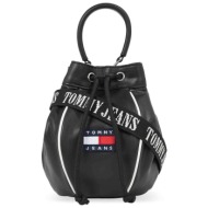tommy jeans γυναικεία τσάντα bucket μονόχρωμη με contrast logo patch - aw0aw15437 μαύρο