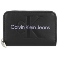 ck jeans γυναικείο πορτοφόλι μονόχρωμο με ανάγλυφο λογότυπο και letter print - k60k607229 μαύρο