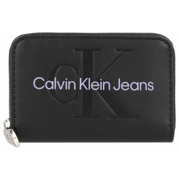ck jeans γυναικείο πορτοφόλι μονόχρωμο με ανάγλυφο λογότυπο