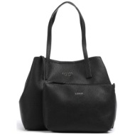 guess γυναικεία τσάντα tote μονόχρωμη με μεταλλικό logo και αποσπώμενο pouch `vikky` - hwvg6995280 μ