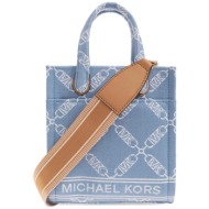 michael kors γυναικεία mini τσάντα χειρός με all-over chain logo print `gigi` - 32r4g3gc4u γαλάζιο