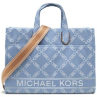 michael kors γυναικεία τσάντα χειρός με all-over contrast chain logo print `gigi` - 30r4g3gt3u γαλάζ
