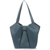 folli follie γυναικεία τσάντα ώμου μονόχρωμη με ανάγλυφο λογότυπο `origami hint` - sb23p006gdu μπλε