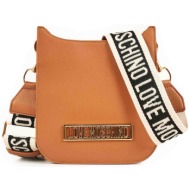 love moschino γυναικεία δερμάτινη τσάντα crossbody με bold metallic logo `webbing strap` - jc4147pp1