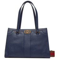 liu jo γυναικεία τσάντα χειρός μονόχρωμη με μεταλλικό μονόγραμμα - aa4024e0031 μπλε σκούρο
