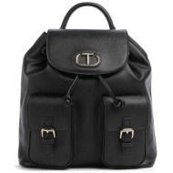 twinset γυναικείο backpack μονόχρωμο με μεταλλικό μονόγραμμα - 241tb7124 μαύρο