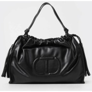 twinset γυναικεία τσάντα hobo μονόχρωμη με ανάγλυφο λογότυπο - 241td8025 μαύρο