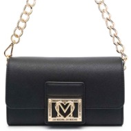 love moschino γυναικεία τσάντα ώμου με μεταλλικές λεπτομέρειες - jc4332pp0iks0 μαύρο