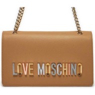love moschino γυναικεία τσάντα ώμου μονόχρωμη με πολύχρωμο μεταλλικό λογότυπο - jc4302pp0ikn0 ταμπά