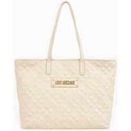 love moschino γυναικεία τσάντα tote μονόχρωμη με καπιτονέ σχέδιο και ανάγλυφο logo `quilted` - jc416