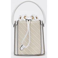 liu jo γυναικεία mini τσάντα bucket δίχρωμη με κεντημένο λογότυπο στο πλάι - aa4098t6476 λευκό