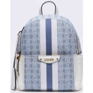 liu jo γυναικείο backpack με all-over contrast monogram print και ρίγες μπροστά - aa4145t9328 λευκό 