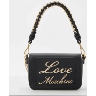 love moschino γυναικεία τσάντα crossbody με μεταλλικό λογότυπο μονόχρωμη - jc4116pp1ilm0 μαύρο
