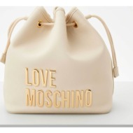 love moschino γυναικεία τσάντα bucket μονόχρωμη με μεταλλικό λογότυπο - jc4189pp1ikd0 εκρού