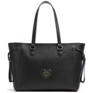 love moschino γυναικεία τσάντα tote μονόχρωμη με μεταλλικές λεπτομέρειες - jc4261pp0ikl0 μαύρο