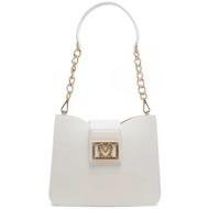 love moschino γυναικεία τσάντα ώμου με μεταλλικές λεπτομέρειες - jc4331pp0iks0 λευκό