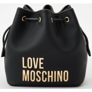 love moschino γυναικεία τσάντα bucket μονόχρωμη με μεταλλικό λογότυπο - jc4189pp1ikd0 μαύρο