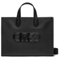 michael kors γυναικεία δερμάτινη τσάντα χειρός με ανάγλυφο logo `gigi` - 30s4g3gt3l μαύρο