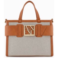 armani exchange γυναικεία τσάντα tote δίχρωμη με μεταλλικό μονόγραμμα - 9426894r734 ταμπά