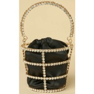 lady diva γυναικεία mini τσάντα bucket με μεταλλικό σκελετό με πέρλες και αποσπώμενη σατέν θήκη - s2