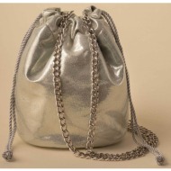 lady diva γυναικεία τσάντα bucket μονόχρωμη με αλυσίδα ώμου - s24.ld801 ασημί