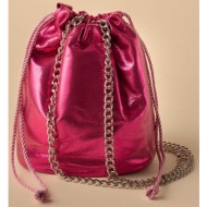 lady diva γυναικεία τσάντα bucket μονόχρωμη με αλυσίδα ώμου - s24.ld801 φούξια