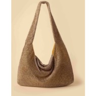 lady diva γυναικεία τσάντα ώμου μονόχρωμη με all-over σχέδιο με rhinestones - s24.ld701 χρυσό