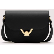 coccinelle γυναικεία τσάντα crossbody μονόχρωμη με μεταλλικό logo `dew small` - e1qtf-150301 μαύρο