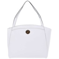 coccinelle γυναικεία δερμάτινη τσάντα χειρός μονόχρωμη με χαραγμένο λογότυπο `liya` - e1md0-110101 λ