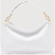 coccinelle γυναικεία τσάντα crossbody μονόχρωμη με σταμπωτό λογότυπο `snip m` - e1qfa-130201 λευκό