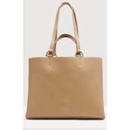 coccinelle γυναικεία δερμάτινη τσάντα χειρός μονόχρωμη με σταμπωτό λογότυπο `hop on m` - e1qk0-18020