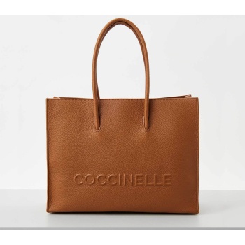 coccinelle γυναικεία δερμάτινη τσάντα χειρός μονόχρωμη με